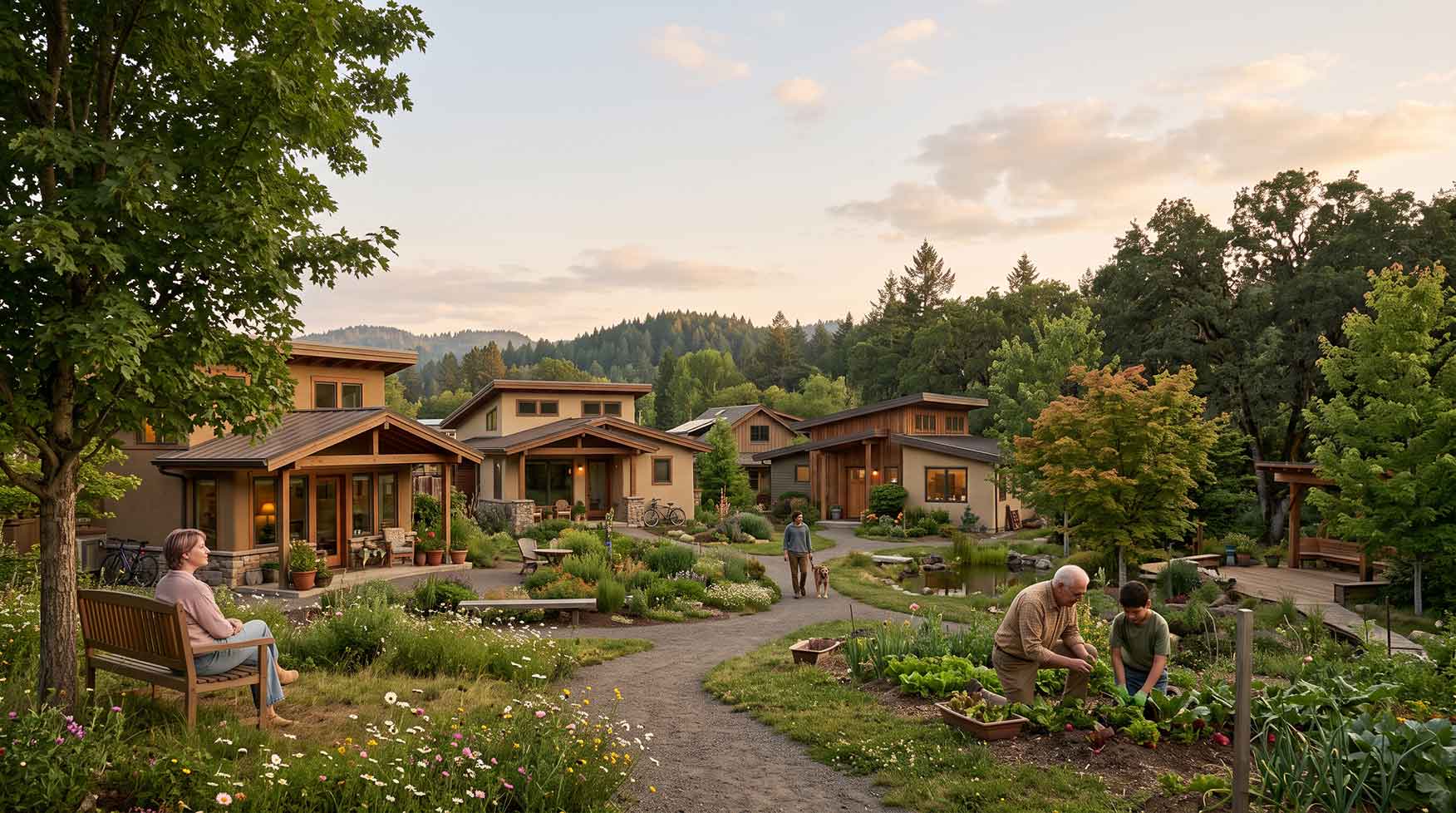 A peaceful intentional community setting centered on belonging and shared stewardship