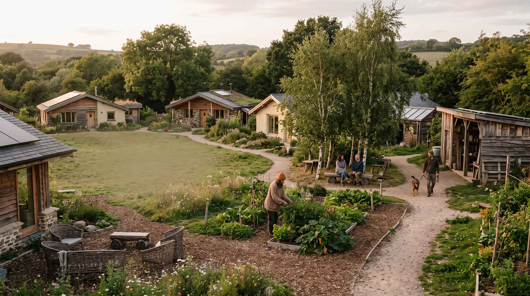 A calm, human-scale intentional community integrated with nature